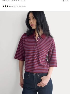 Everlane Burgundy and Light Blue Striped Cropped Polo
